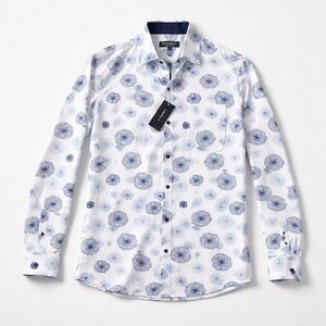 Daniel K Blue Floral Button Down Shirt Mens XL NWT Modern Dress Casual